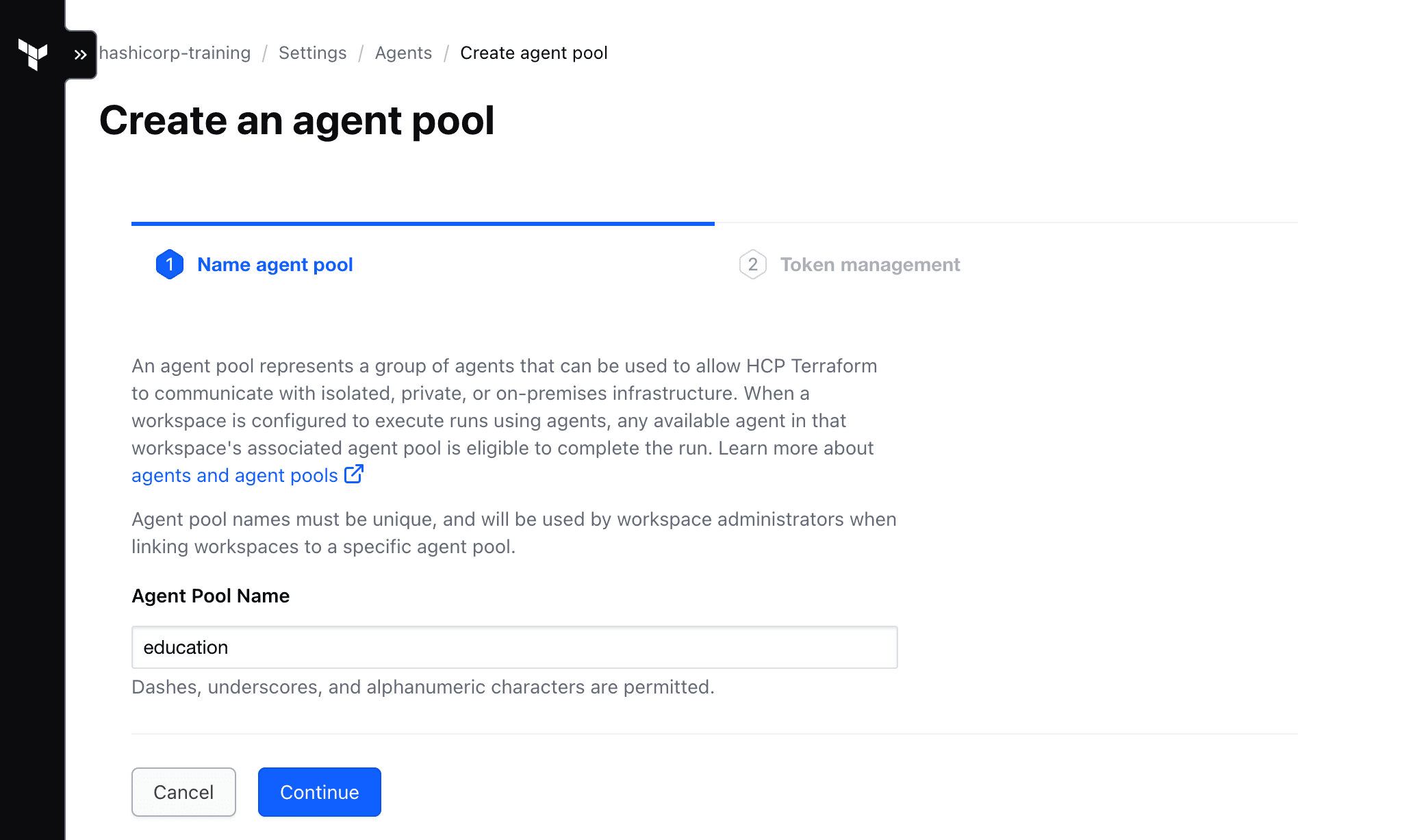 Create HCP Terraform agent pool